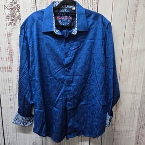 Robert Graham Mens 2XL Classic Fit Button Down Shirt Blue Patterned Dress Shirt